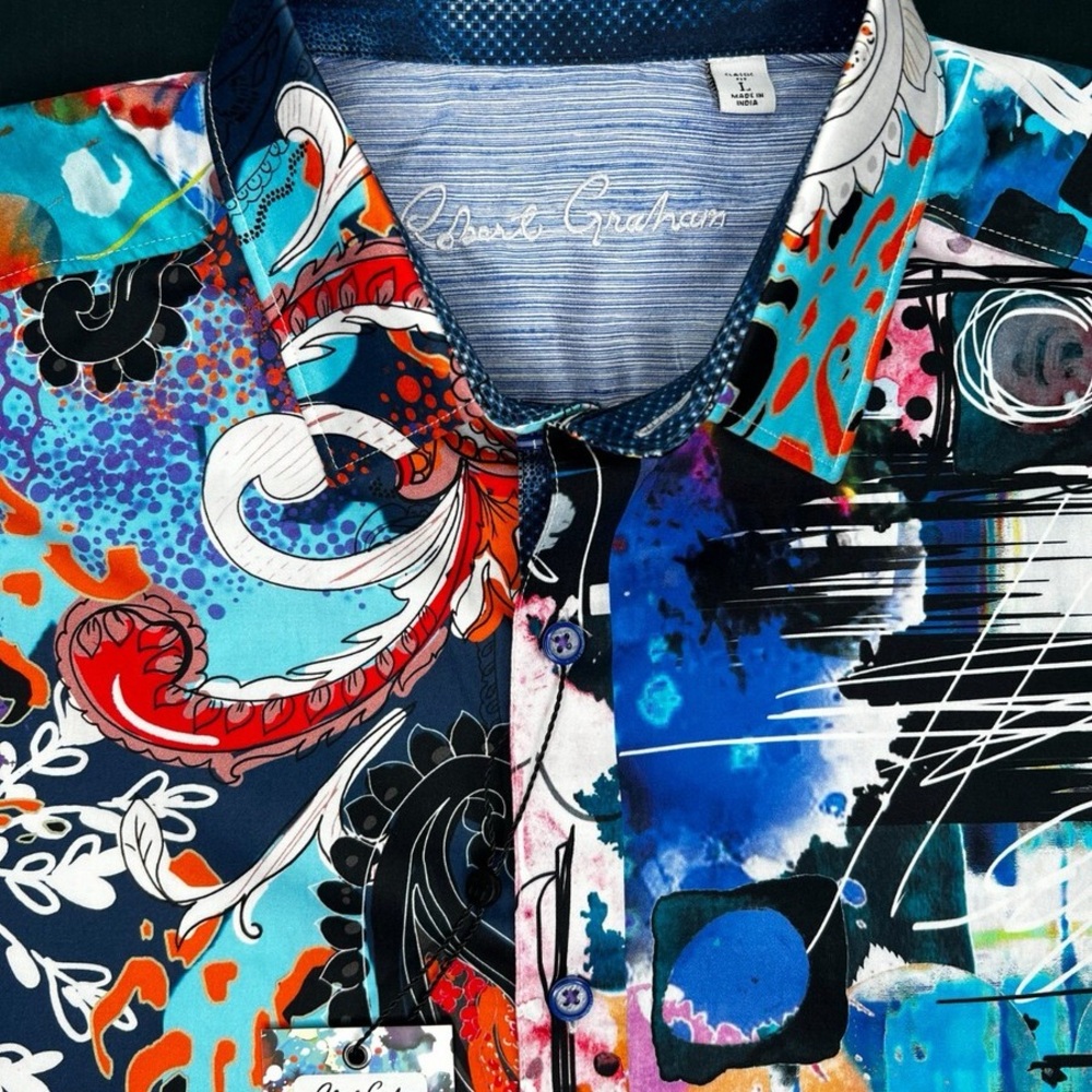NWT - Robert Graham HATTERAS Abstract Short-Sleeve Button-Up Shirt - Picture 5 of 6